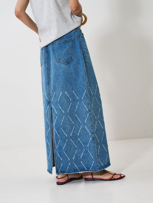 【 予約:2月上旬 】LASER CUT DENIM SK /Y261-22002